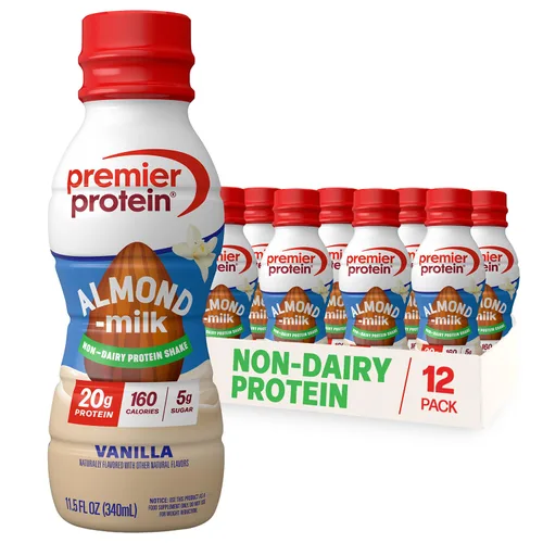 Vista 8 de Premier Protein - Batido de proteína de leche de almendra no láctea, 0.71 onzas, chocolate, paquete de 12 Proteína a base de plantas, 160