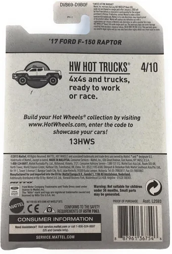 Vista 4 de Hot Wheels 2017 HW Hot Trucks '17 Ford F-150 Raptor 129/365, Blanco
