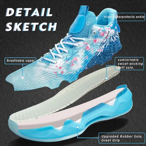 Vista 3 de Promenie Zapatos de baloncesto de caña alta para hombre, inspirados en graffiti, calzado deportivo con soporte superior, diseño antideslizante
