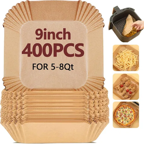 Vista 10 de 95 forros para freidora de aire para Ninja, 8.6 x 5.5 pulgadas, papel desechable para freidora de aire doble, papel pergamino antiadherente sin