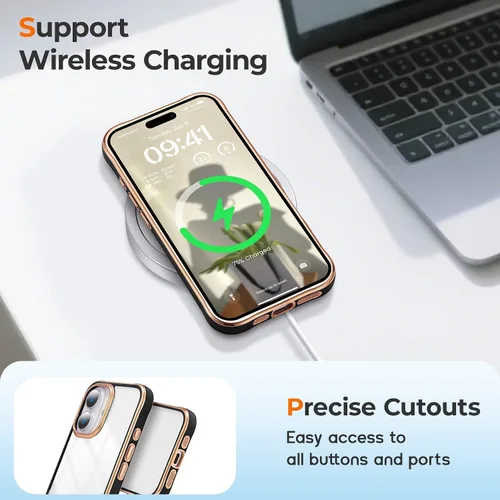 Vista 7 de FABSPARK Funda para iPhone 16, transparente anti-amarilleo, negro