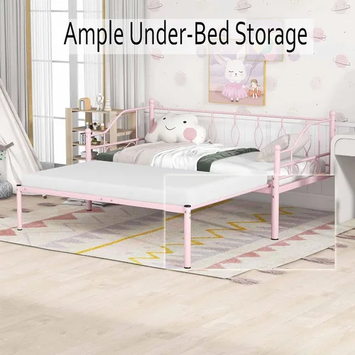 Vista 13 de Sofá cama individual con nido, marco de cámara de plataforma de metal moderno, sofá cama resistente para sala de estar, soporte de listones