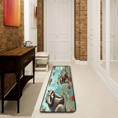 Vista 6 de Alfombra de corredor de mapaches, suave, antideslizante, larga, alfombra para pasillo, dormitorio, sala de estar, cocina, 72 x 24 pulgadas