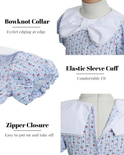 Vista 5 de Nuoqi Vestidos de pionera para niñas, disfraz colonial de Laura Ingalls Wilder
