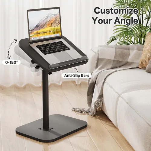 Vista 3 de Mesa de bandeja de TV, bandeja para reposabrazos lateral de sofá, altura ajustable, abatible, mesa auxiliar de aperitivos con giro de 360° e Negro