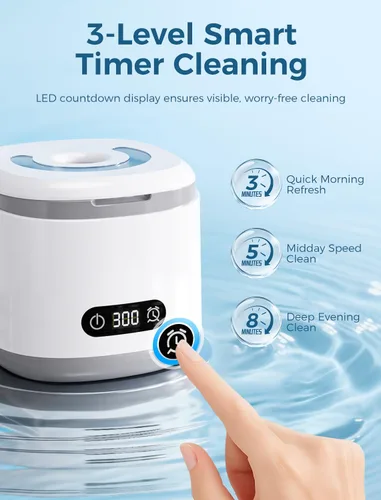 Vista 5 de Estefanlo Limpiador ultrasónico de retenedores, máquina limpiadora de retenedores de 45 kHz con temporizador automático digital LED, limpiador