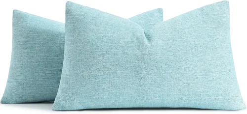 Vista 18 de decorUhome Juego de 2 fundas de almohada decorativas de felpilla otoñal de 12 x 20 pulgadas, fundas de almohada lumbares de granja neutra con Azul
