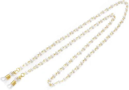 Vista 2 de Cadenas de lentes de perlas para mujer, chapadas en oro de 18 quilates, lentes de sol elegantes, soporte de correa para mujer