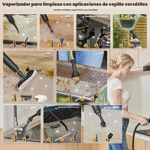 Vista 4 de Gautye Limpiador a vapor, mango ajustable de 3 niveles, calentamiento de 15 segundos, tanque de 1.69 cuartos de galón, vaporizador portátil