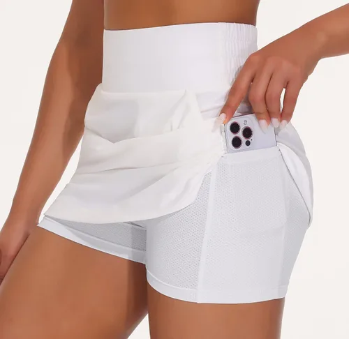 Vista 5 de THE GYM PEOPLE Falda pantalón de golf para mujer, de cintura alta, ligera, atlética, casual, pantalones cortos integrados con 4 bolsillos