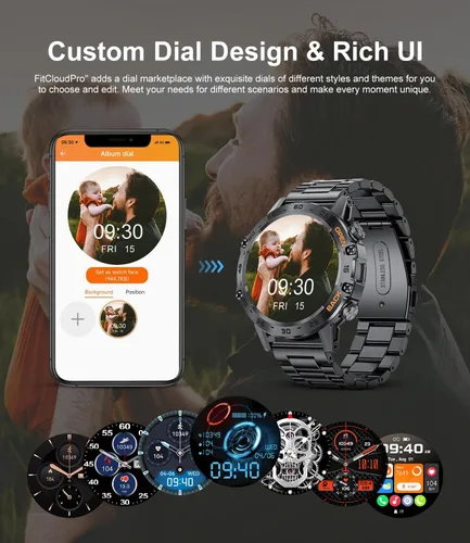 Vista 6 de SUNKTA Reloj inteligente militar para hombres (responder/realizar llamadas), 100 modos deportivos, reloj de fitness impermeable 5 ATM con monitor