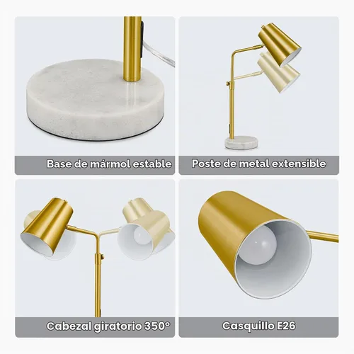 Vista 4 de VONLUCE Lámpara de escritorio dorada con bombilla LED ajustable, lámpara