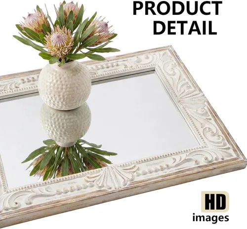 Vista 3 de H HOMEWINS Espejo rectangular rústico, espejo de madera de granja de 22 x 30 pulgadas, espejo de decoración de cuentas naturales talladas