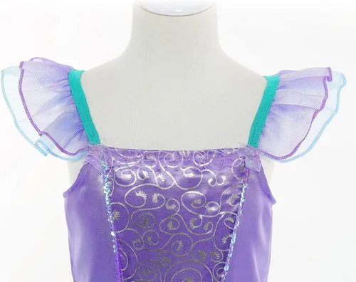 Vista 4 de Disfraz de sirena - Vestido de Arie para niñas, peluca de sirena de Halloween