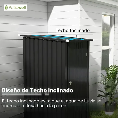 Vista 7 de Patiowell - Cobertizo de 3 x 3 pies para herramientas, pequeño, con techo inclinado y puerta individual con cerradura, para exteriores, patio