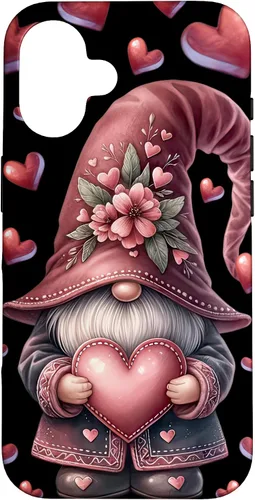 Vista 31 de iPhone 11 Pro Max - Funda con diseño de corazón para mujer, diseño retro de gnomo de amor para el día de San Valentín