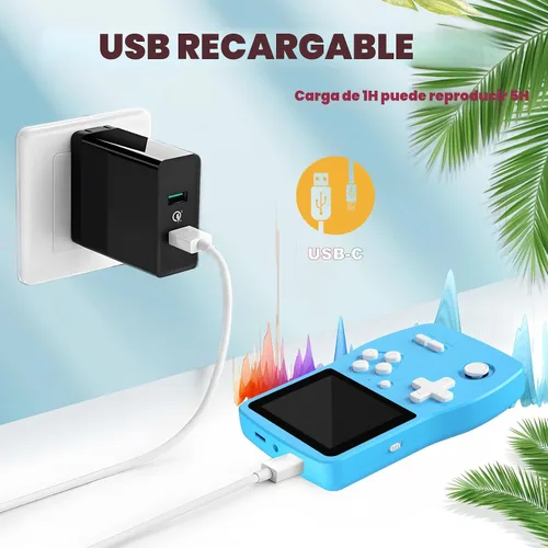 Vista 4 de Juegos de mano de 32 bits para niños precargados 139 videojuegos, reproductor de videojuegos portátil con pantalla IPS de 3.0 pulgadas y batería