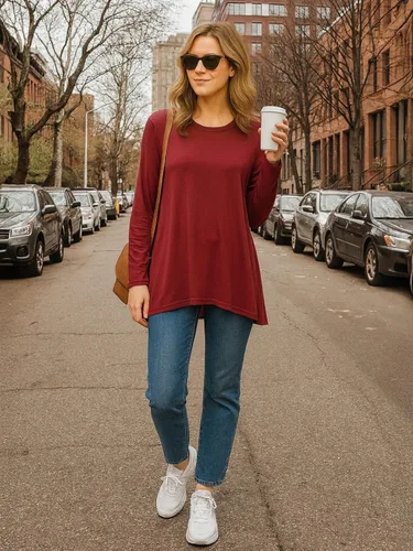 Vista 4 de AWULIFFAN Blusa tipo túnica holgada de manga larga con cuello redondo para mujer