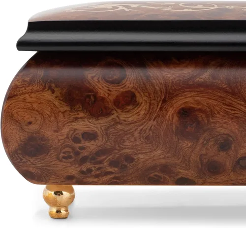Vista 6 de Joyero musical italiano hecho a mano con incrustaciones de madera Olmo reproduce a Claire De Lune