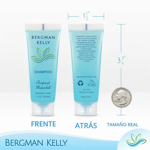 Vista 4 de BERGMAN KELLY Paquete de artículos de tocador para hotel (Tropical Waterfall, 1 oz cada uno, 40 piezas) Set de 4 piezas: 10 barras de jabón