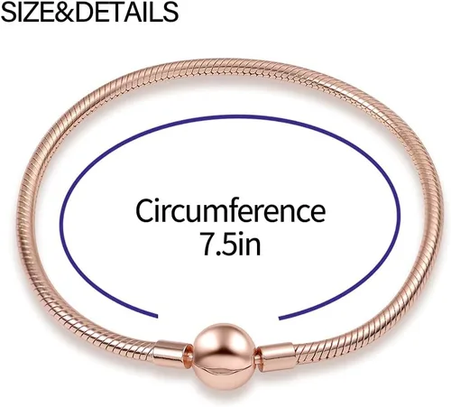 Vista 3 de KUNSIR Pulsera de plata de ley 925 con cadena de serpiente de oro rosa, pulseras básicas para mujeres y adolescentes