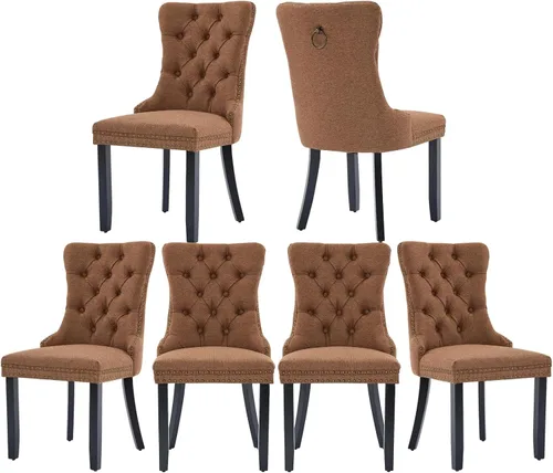 Vista 36 de Juego de 2 sillas de comedor de terciopelo, silla de comedor tapizada de alta gama con tirador de anillo en la espalda, adorno de clavos y patas