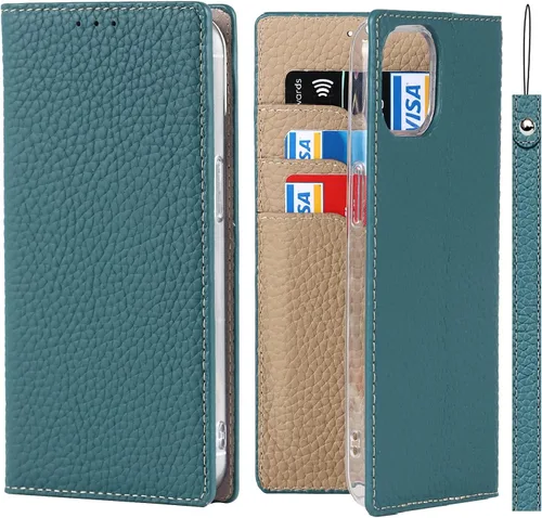 Vista 9 de iCoverCase Funda tipo cartera compatible con iPhone 13 Pro Max con tarjetero y correa para la muñeca, bloqueo RFID, funda magnética para teléfono