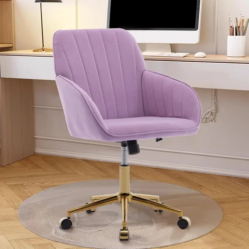 Vista 22 de Silla de escritorio de terciopelo para oficina en casa, bonita y cómoda silla giratoria de 360° con altura ajustable para adolescentes, mujeres