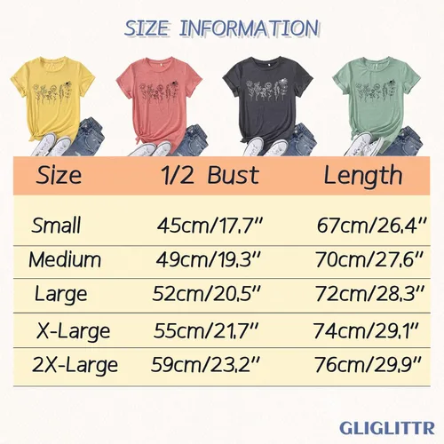 Vista 7 de GLIGLITTR Camiseta floral para mujer, diseño de flores silvestres, camiseta casual suelta con cuello redondo y manga corta