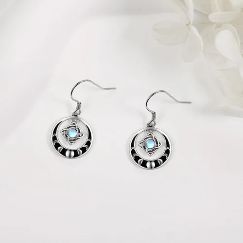 Vista 2 de Pendientes de nudo de brujas de plata de ley, aretes de nudo mágico de bruja, piedra lunar, joyería pagana, joyería de fase para mujeres y niñas