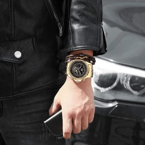 Vista 2 de Gute Relojes para hombre, mecánico automático de acero inoxidable impermeable para hombre, reloj de pulsera multifuncional de lujo de cara grande