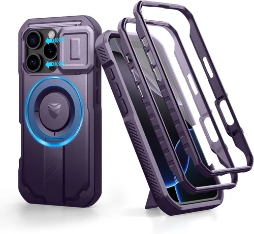 Vista 90 de Dexnor - Funda para iPhone 12 & iPhone 12 Pro con tapa deslizante para cámara, soporte ajustable y protector de pantalla integrado, carcasa