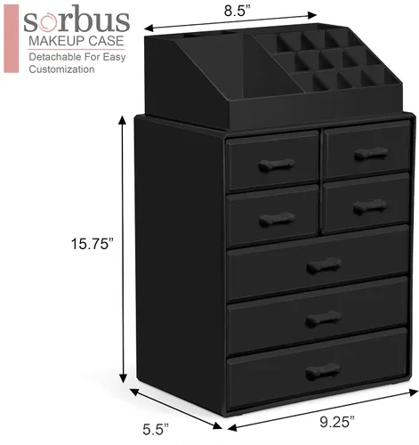 Vista 2 de Sorbus Organizador de Maquillaje, Soporte para Brochas y Cajones de Almacenamiento de Maquillaje - Organizador de Maquillaje Acrílico para Tocador