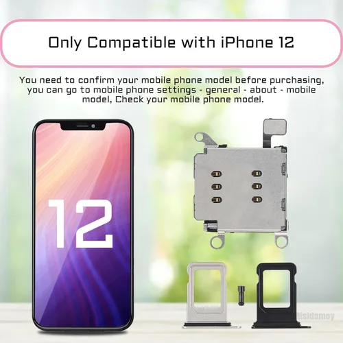 Vista 4 de Para iPhone 12 Dual SIM Card Reader Flex Cable con Negro y Plata SIM Doble Ranura Bandeja Soporte Adaptador Reemplazo con Herramienta de Reparación