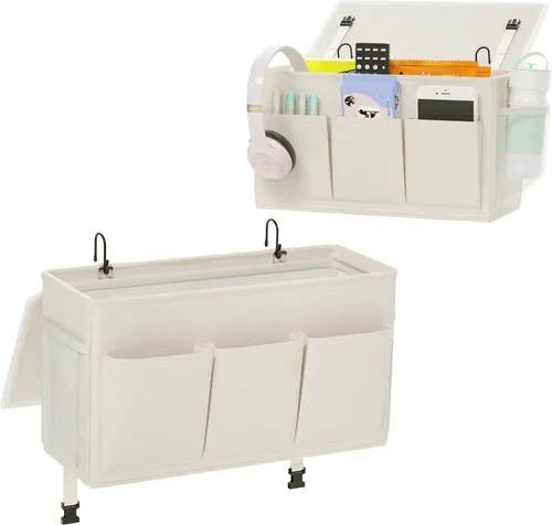 Vista 18 de Edudif Organizador de cabecera de cama de doble propósito, organizador de mesita de noche con 6 bolsillos, organizador de cama versátil con solución
