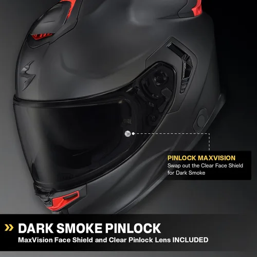 Vista 4 de ScorpionEXO Eclipse - Casco de motocicleta de cara completa con escudo listo para Pinlock, bolsillos para altavoces listos para Bluetooth, serie