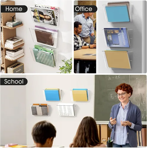 Vista 6 de MaxGear - Paquete de 4 bolsillos de acrílico transparente Plastic Wall File Holder, Clear Wall Mounted File Organizer, Mail Organizer for Home