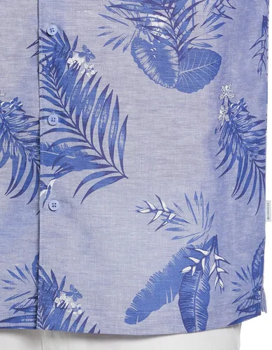 Vista 3 de Cubavera Camisa abotonada de manga corta con estampado tropical de mezcla de lino para hombre