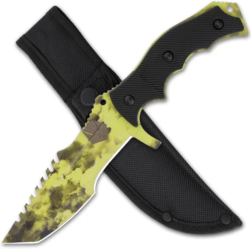 Vista 10 de REAT Cuchillo de hoja fija con funda, hoja de acero 440C de 4.1 pulgadas con diseño de espiga completa, mango ergonómico de plástico ABS, cuchillo