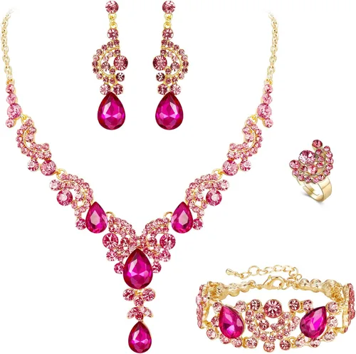 Vista 12 de Ever Faith - Conjunto de collar y aretes de lágrima con cristales de diamantes de imitación para novia, ondas florales