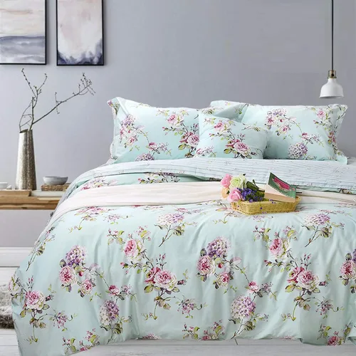 Vista 29 de FADFAY Juego de funda de edredón floral 100% algodón a rayas verdes y beige, ropa de cama de flores desgastadas con diseño de ramas botánicas