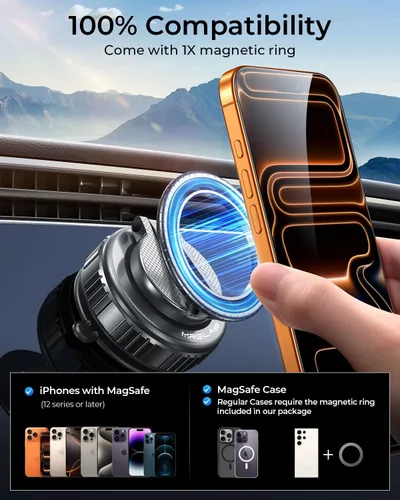 Vista 7 de MRGLAS 2026 Soporte Magnético y de Vacío Telefónico Giratoria de 360° Actualizado, para Montura de Succión Magsafe