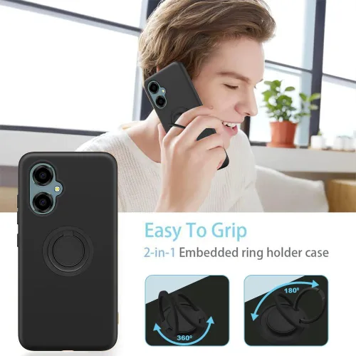 Vista 5 de Funda para Pinwheel Genesis 3 / BLU G64 Funda para teléfono con protector de pantalla HD, soporte de anillo giratorio de 360°, soporte de silicona