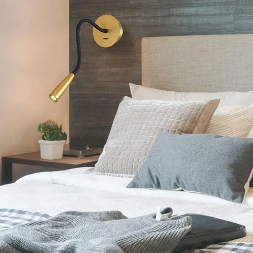 Vista 2 de Lámpara de pared con cuello de cisne LED, lámpara de lectura LED cableada con interruptor, 2 paquetes de accesorios de iluminación de cabecero