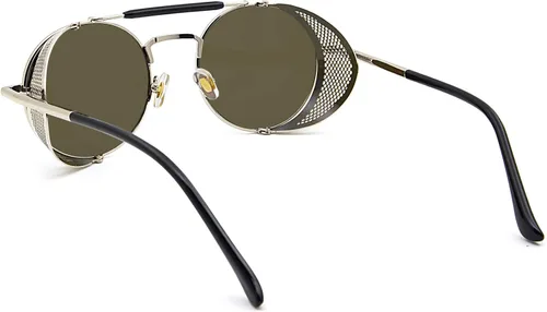Vista 3 de RONSOU - Lentes de sol polarizados estilo steampunk redondas y vintage, con protección UV400, con marco