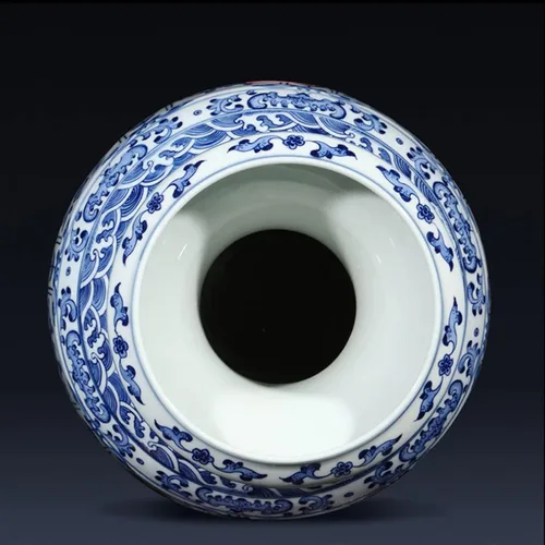 Vista 3 de Florero de escultura florero de cerámica chino retro pintado a mano azul y blanco, florero de porcelana grande de 16.5 pulgadas para decoración