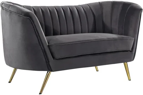 Vista 9 de Meridian Furniture Margo Collection Modern Sofá biplaza tapizado de terciopelo contemporáneo con acolchado de canal profundo y patas de acero