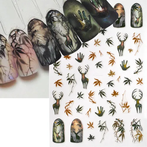 Vista 3 de Calcomanías de uñas de otoño 3D para mujer, hojas de arce de otoño, calcomanías de uñas para arte de uñas, dibujos animados, zorro, calabaza