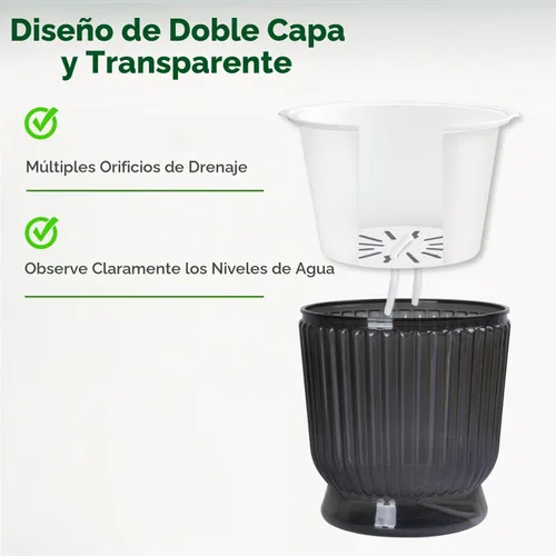Vista 3 de T4U Self Watering Pots for Indoor Plants 4 Inch 4 Pack Planter Gray gris (Translucent Gray)