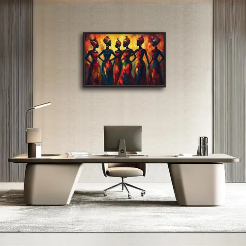 Vista 7 de Arte de pared grande para sala de estar, lienzo africano, decoración de pared, imágenes tribales afroamericanas, siluetas de mujeres, pinturas